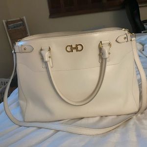 Salvatore Ferragamo Batik Ivory Leather Satchel